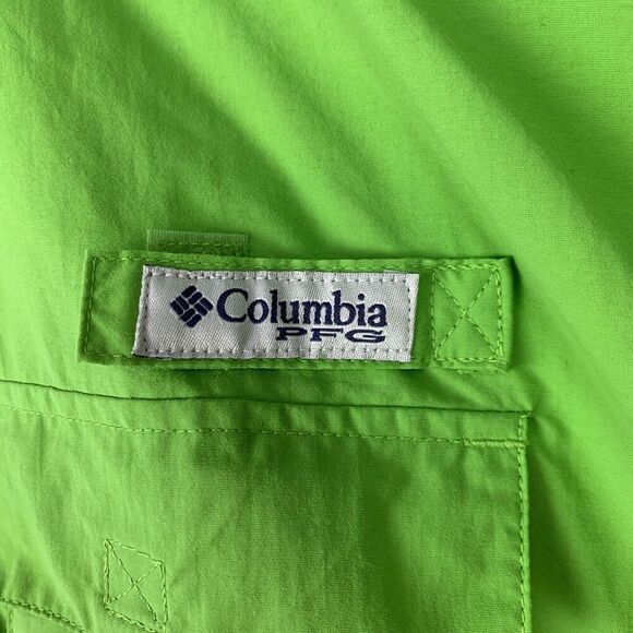 Columbia PFG Neon Green Button Down Mesh Lining Short Sleeve Shirt XL - Picture 6 of 11